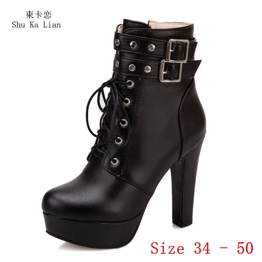 

Spring Autumn High Heel Shoes Women Ankle Boots Platform Woman Short Boots Plus Size 34 - 40 41 42 43 44 45 46 47 48 49 50