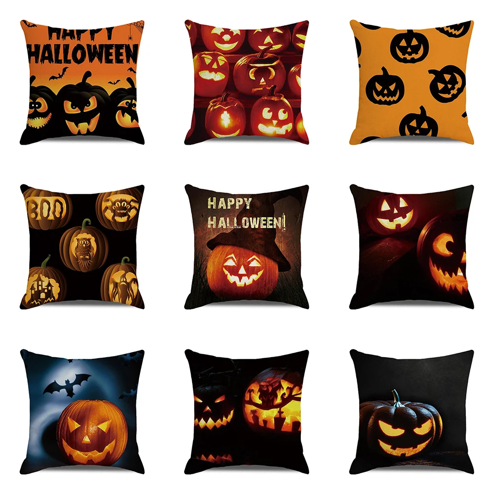 

Halloween Theme Horror Pumpkin Bat Print Pattern Cushion Cover Home Living Room Sofa Decoration Square Throw Pillow