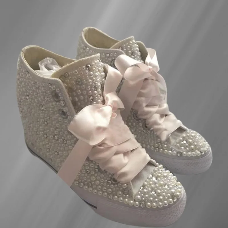 Wedge heel thick sole inside increase hand custom canvas shoes Pearl rhinestones lace lace-up casual shoes women's 35-40
Wedge heel thick sole inside increase hand custom canvas shoes Pearl rhinestones lace lace-up casual shoes women's 35-40