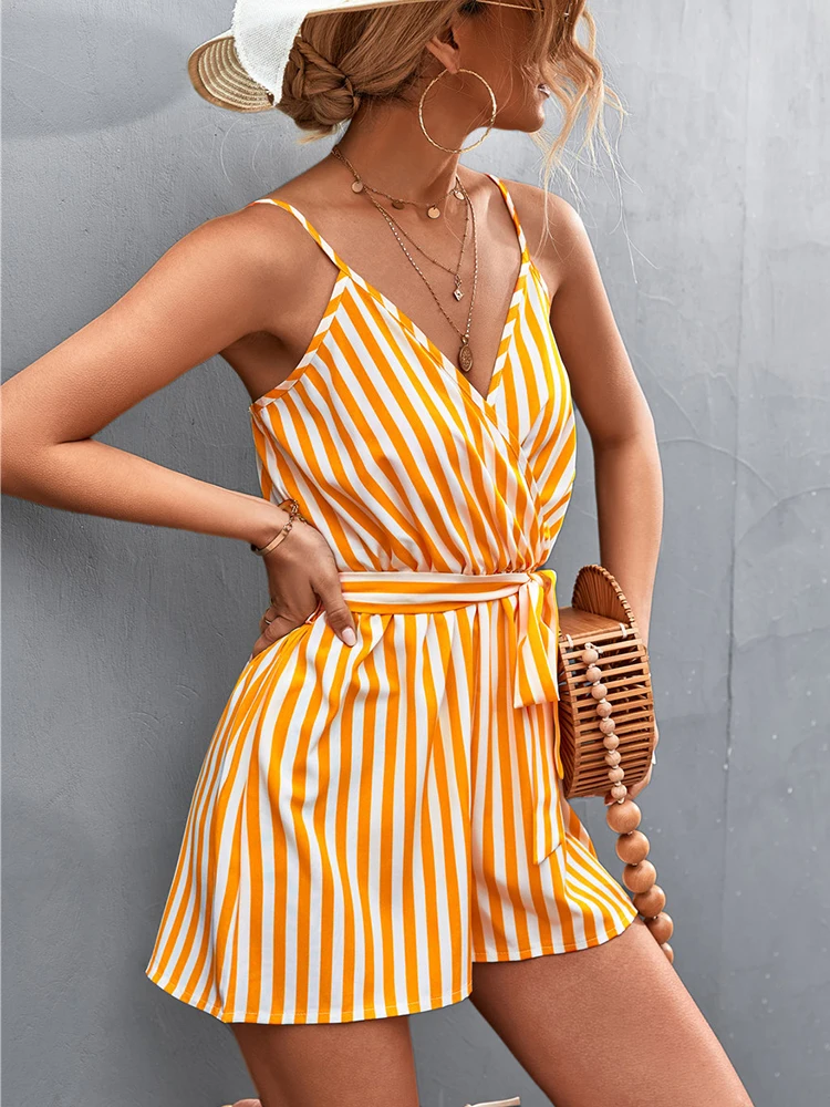 Women Playsuits Shorts Striped Cami Beach Romper Summer Sleeveless V-Neck Lace Up Jumpsuit Ladies Office Casual Sexy Outfits
Women Playsuits Shorts Striped Cami Beach Romper Summer Sleeveless V-Neck Lace Up Jumpsuit Ladies Office Casual Sexy Outfits