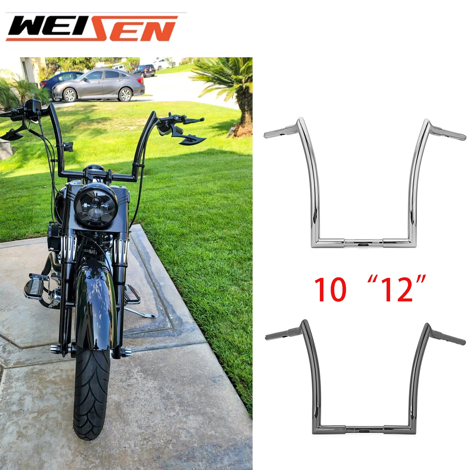 

Motorcycle 10" 12" Riser Height Ape Monkey Bar Handlebar Horn for Harley Sportster Softail Dyna Road Glide Road King Accessories