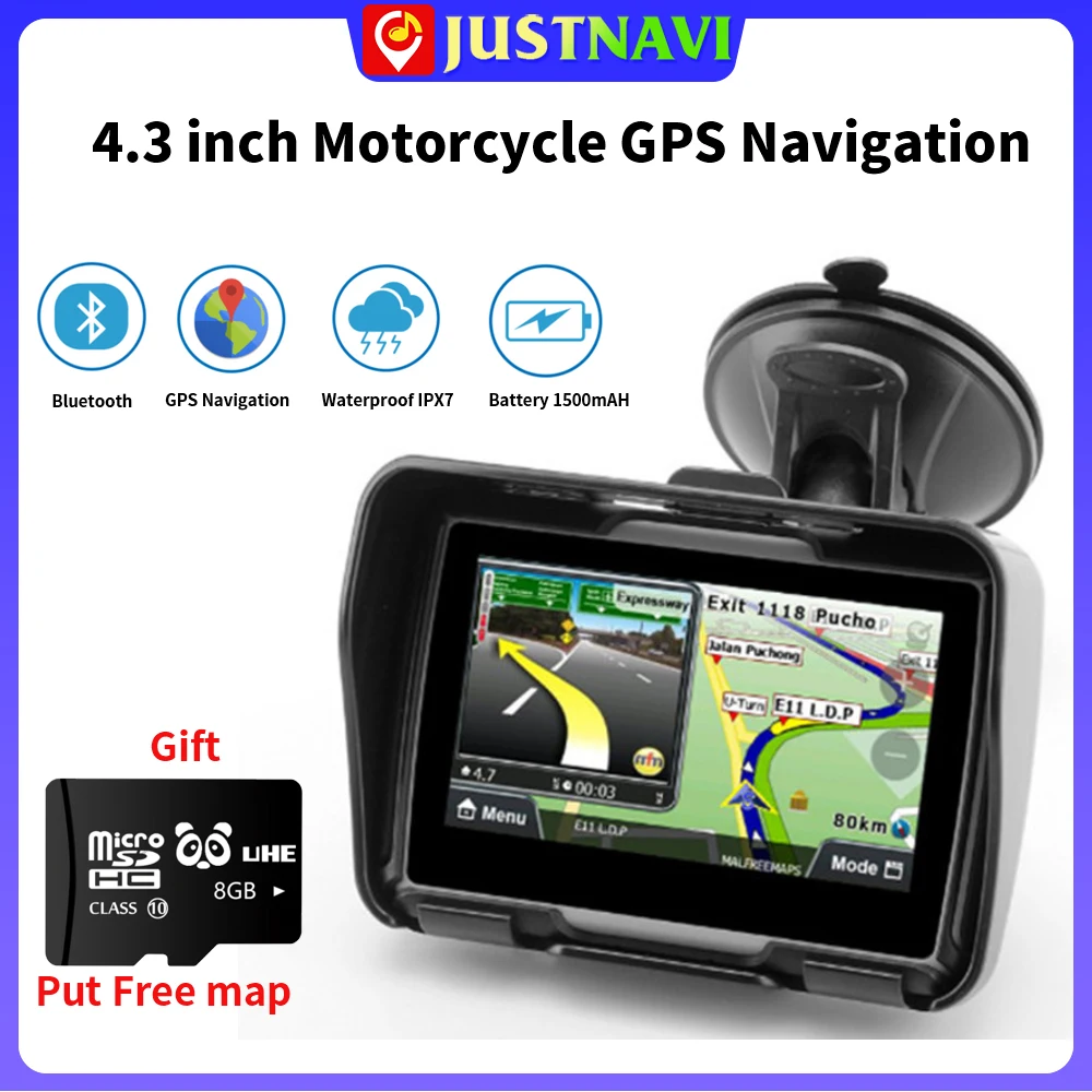 

JUSTNAVI 4.3 Inch Portable GPS Navigation Motorcycle motorbike Waterproof Display Moto Screen IPX7 navigator Free Map