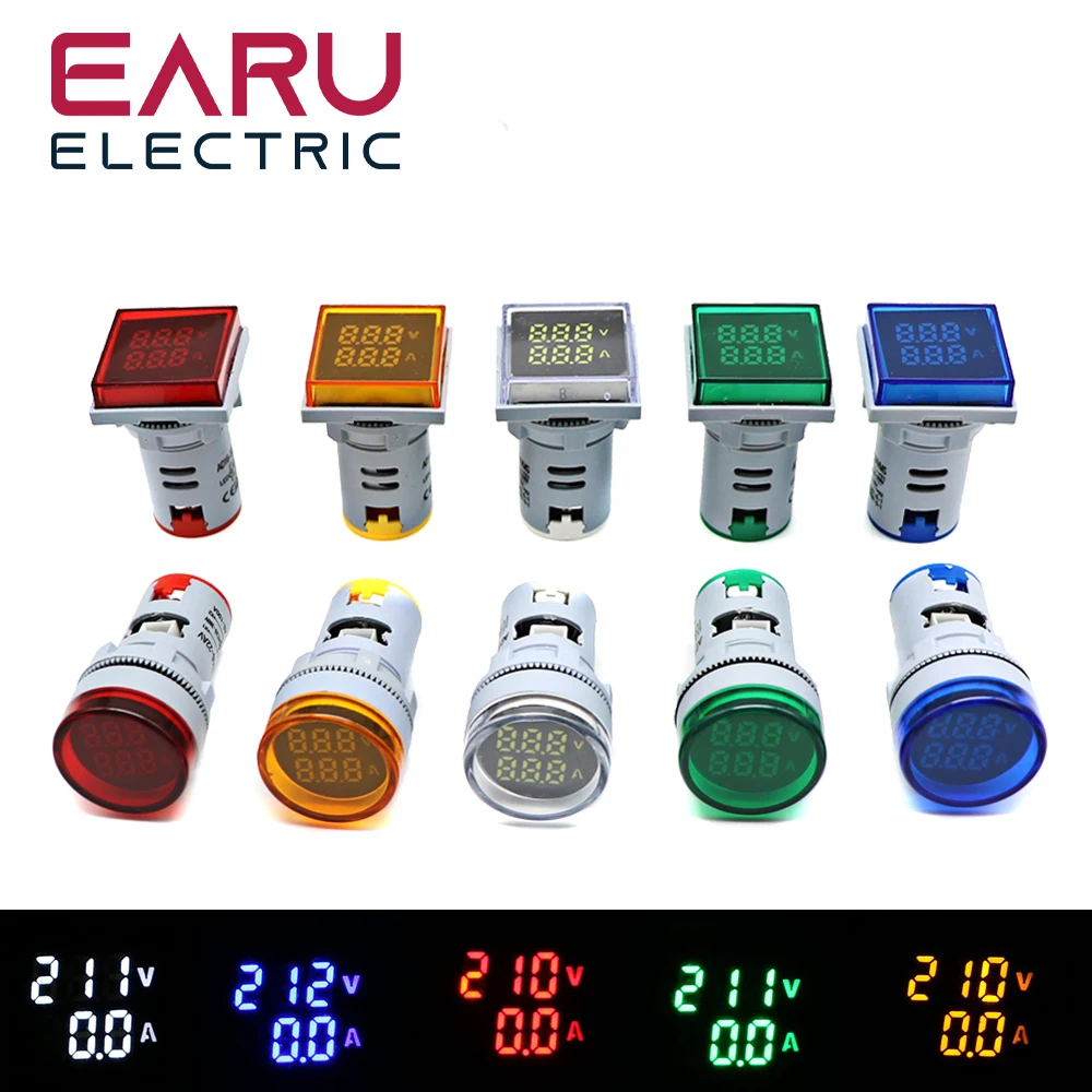 

22mm 60-500V 0-100A LED AC Digital Voltmeter Ammeter Signal Lights 220V Voltage Current Meter Volt Amp Indicator Tester Detector