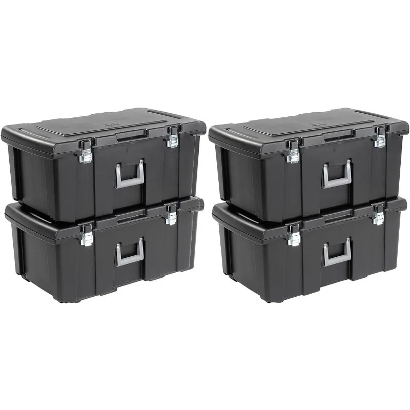 

Sterilite 16 Gallon Lockable Footlocker with Wheels, Black (4 Pack) 18429001