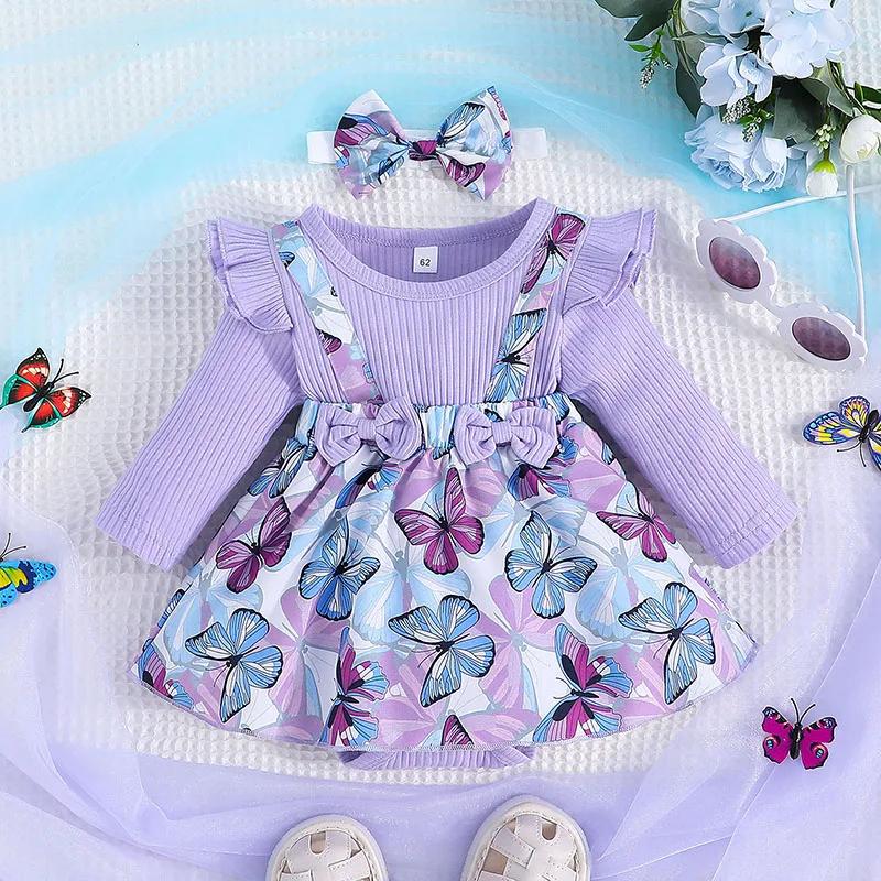 Infant Girl Romper Dress Butterfly Print Rib Knit Long Sleeve Skirt Hem Jumpsuits Newborn Clothes Baby Bodysuits with Headband
Infant Girl Romper Dress Butterfly Print Rib Knit Long Sleeve Skirt Hem Jumpsuits Newborn Clothes Baby Bodysuits with Headband