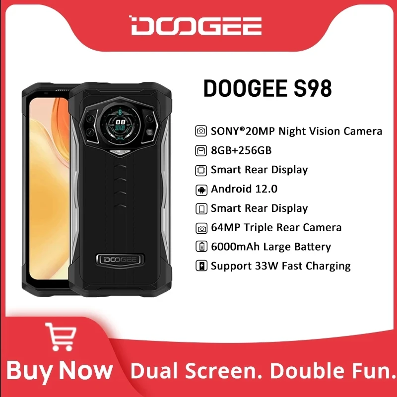 DOOGEE S98 Rugged Phone 6.3"LCD FHD Display Dial Rear G96 Octa Core 8+256GB 64MP Camera SmartPhone 6000mAh Phone
DOOGEE S98 Rugged Phone 6.3"LCD FHD Display Dial Rear G96 Octa Core 8+256GB 64MP Camera SmartPhone 6000mAh Phone