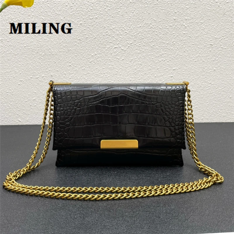 

Women Triplet Chain-strap Shoulder Bag Crocodile Embossed Leather Crossbody Bag Fashion Chain Small Square Bag Coins Purses