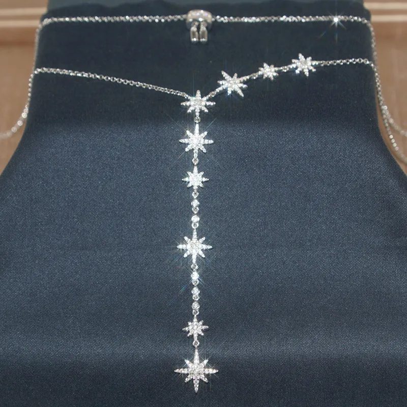

Европейская и американская мода, ожерелье из стерлингового серебра S925 с бриллиантами, бежевая звезда, цепочка для свитера, Длинная кисточка, стиль