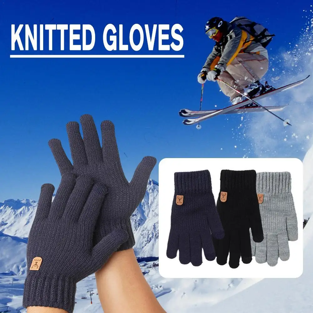 

Winter Warm Full Finger Mittens Fashion New Cashmere Gloves Men Outdoors Skiing Cycling Motorcycle Cold-proof Fingering Glove