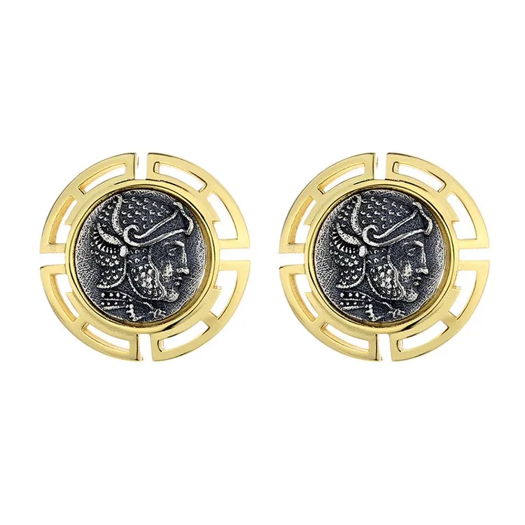 

SLG-2 ZFSILVER 925 Silver Fashion High Quality Gold Luxury Retro Victors Ancient Coin Earrings Jewelry Women Match-all Girl Gift