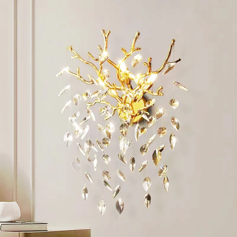 

Crystal Wall Lamp Cast Aluminum as a whole lighting bedside lighting branch crystal light modern bedroom wall decorative lamp