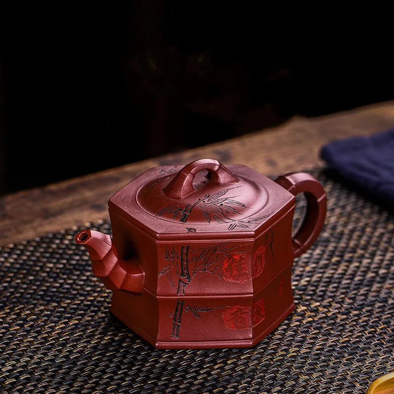 

Yixing Handmade Purple Clay Pot Handmade teapot 380ml Dragon Blood Sand Bamboo Rhyme Plum Fragrance Pot Chinese Kung Fu tea set