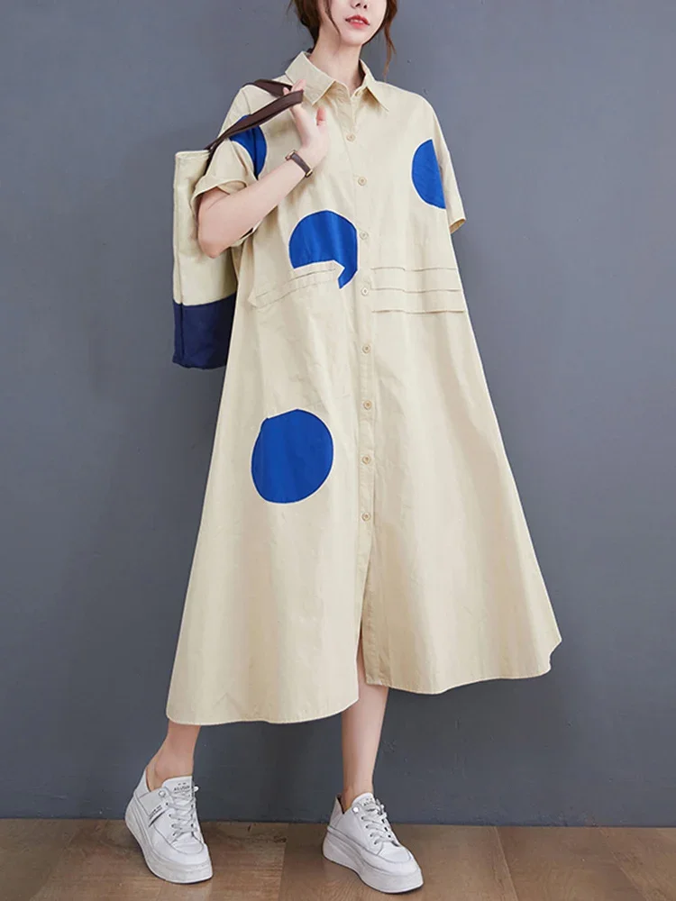 Patchwork Polka Dot Shirt Dresses for Women Short Sleeve Loose Casual Long Vintage Summer Dress Fashion Elegant Clothing 2024
Patchwork Polka Dot Shirt Dresses for Women Short Sleeve Loose Casual Long Vintage Summer Dress Fashion Elegant Clothing 2024