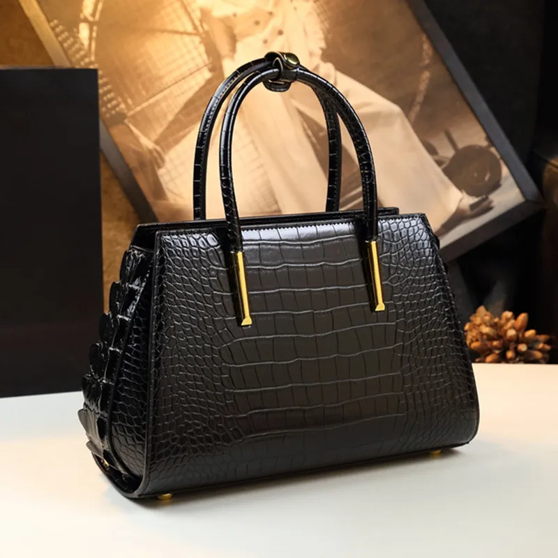 

Genuine Leather Women's Bag Luxury Fashion Crocodile Pattern Tote Handbags Elegant Mom Portable Shoulder Messenger Bags 2024 New