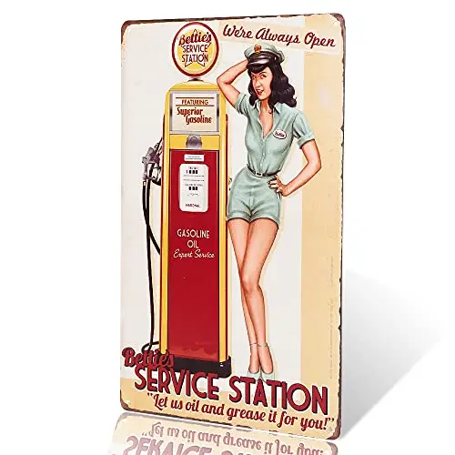 

dingleiever-Bettie's Service Station Pin Up Girl Sign Let us Oil and Grease it for You. We're Always Open!