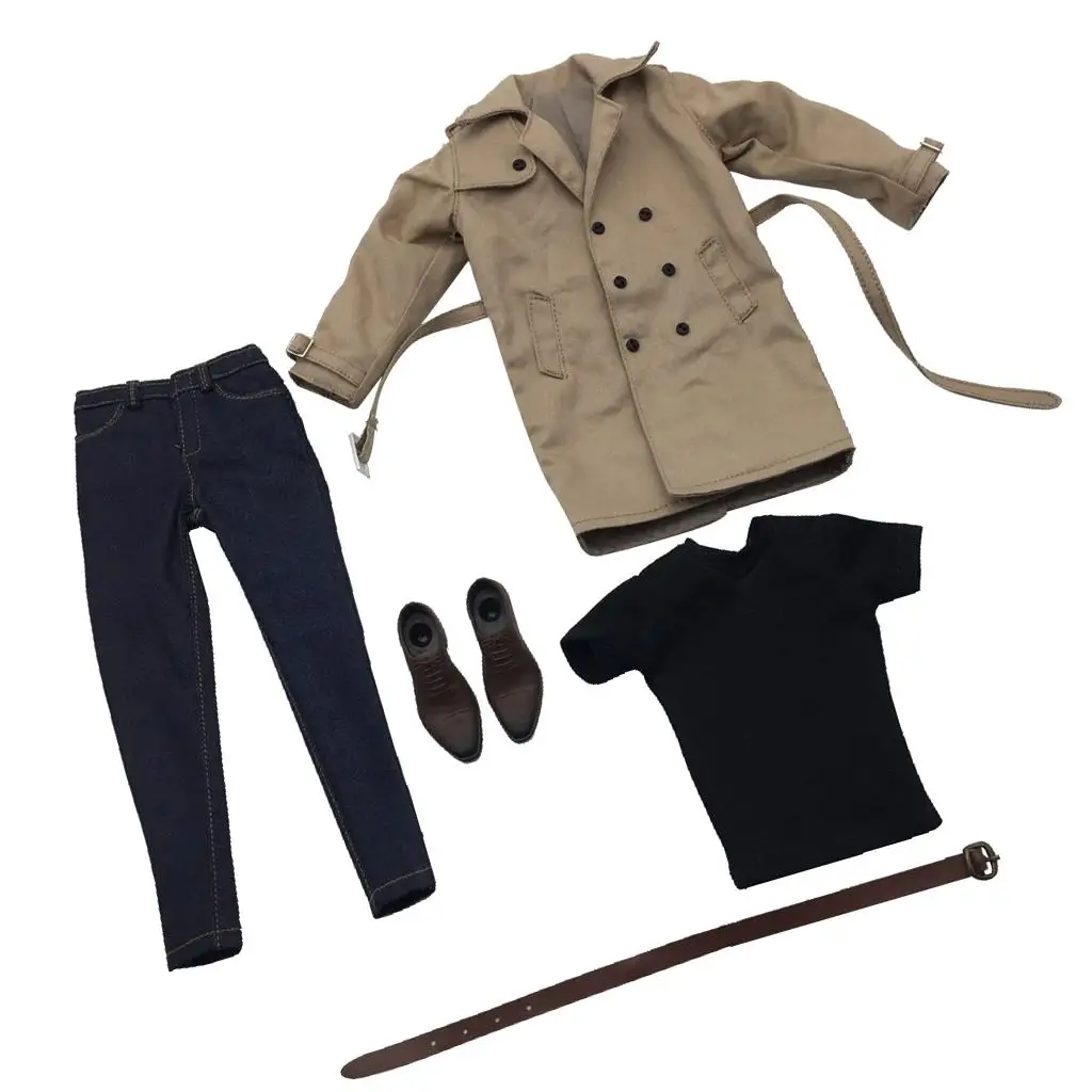 

1/6 Khaki Long shirt and jeans Shoes Suit for 12inch Figure