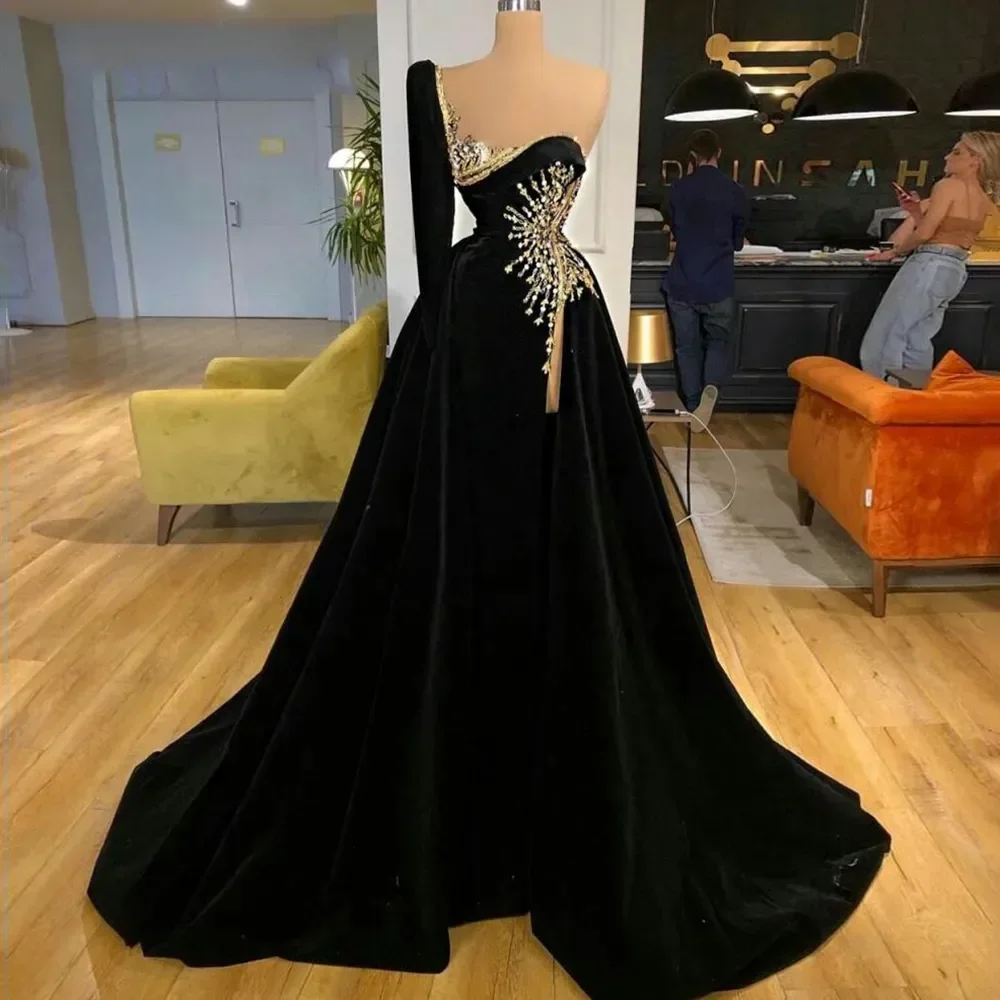 

Sexy One Shoulder Long Sleeve Mopping Evening Party Dresses Luxury Beaded Decal Summer 2024 Formal Prom Gowns فستان حفلات الزفاف