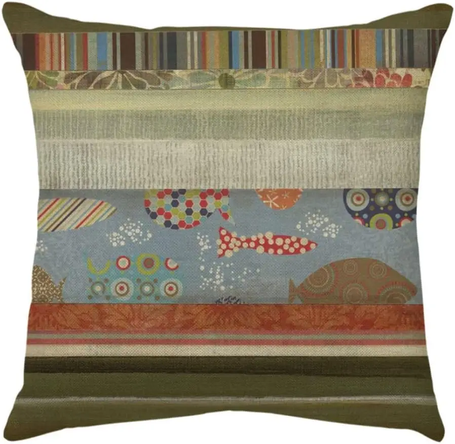 

Декоративная наволочка в виде маленькой рыбы, льняная наволочка с геометрическим рисунком птицы, квадратная, украшение для дивана