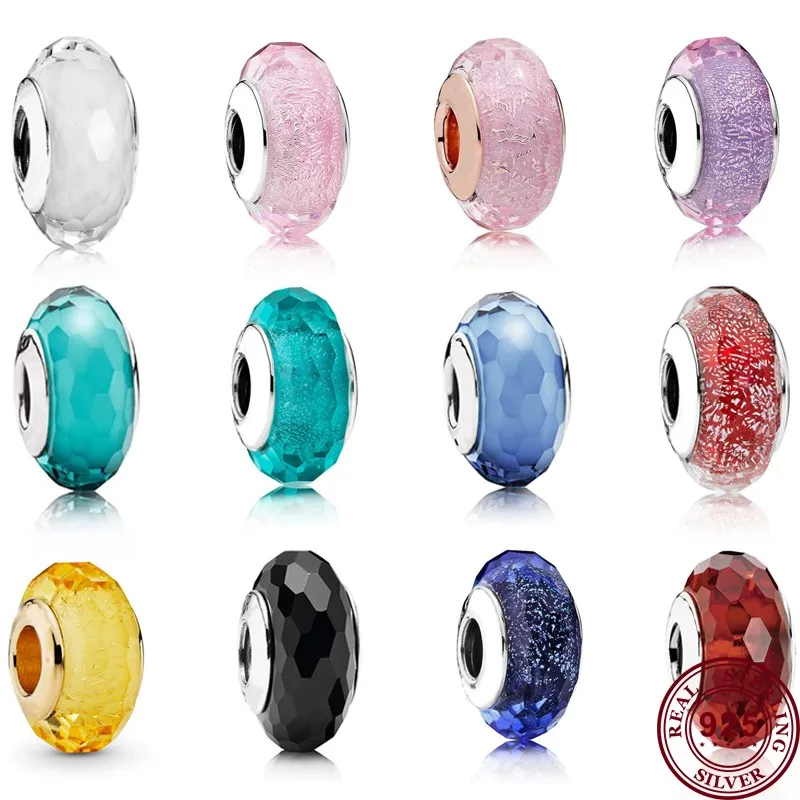 

Новинка, Лидер продаж, Роскошные блестящие прозрачные цветные стеклянные бусины из серебра 925 пробы для женского оригинального браслета Pandora, очаровательные украшения «сделай сам»