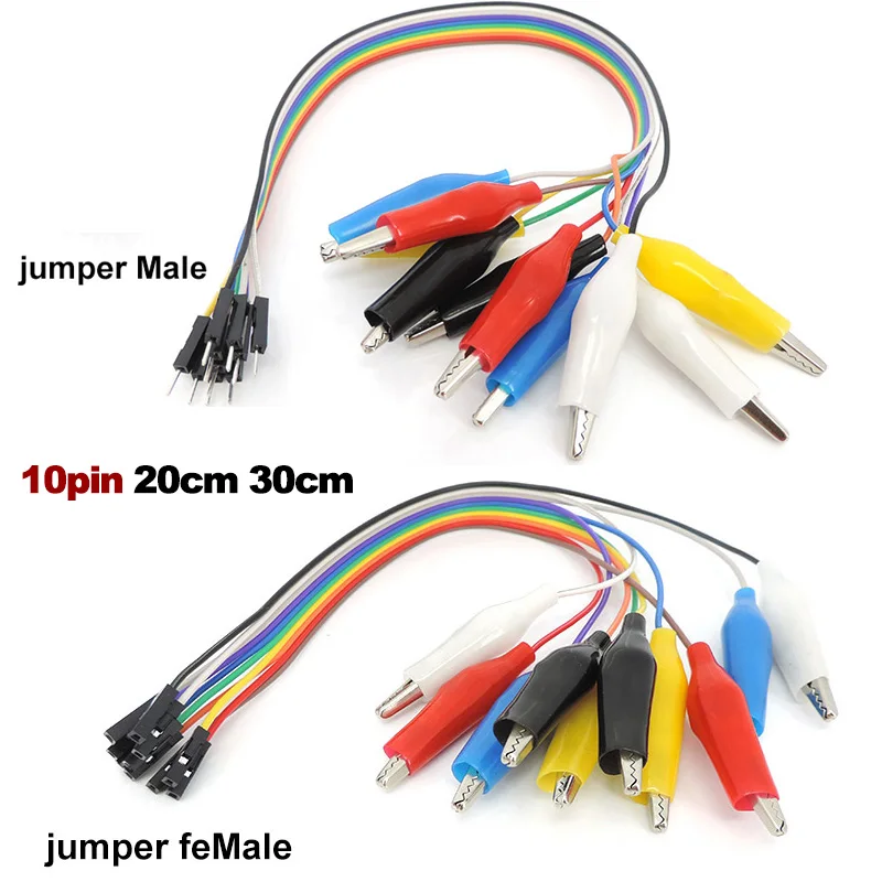 

2 in 1 Alligator Clip to jump Wire 10pin 20cm 30cm Male /Female, Crocodile Clip DIY Cable Connection for Test Lead W1