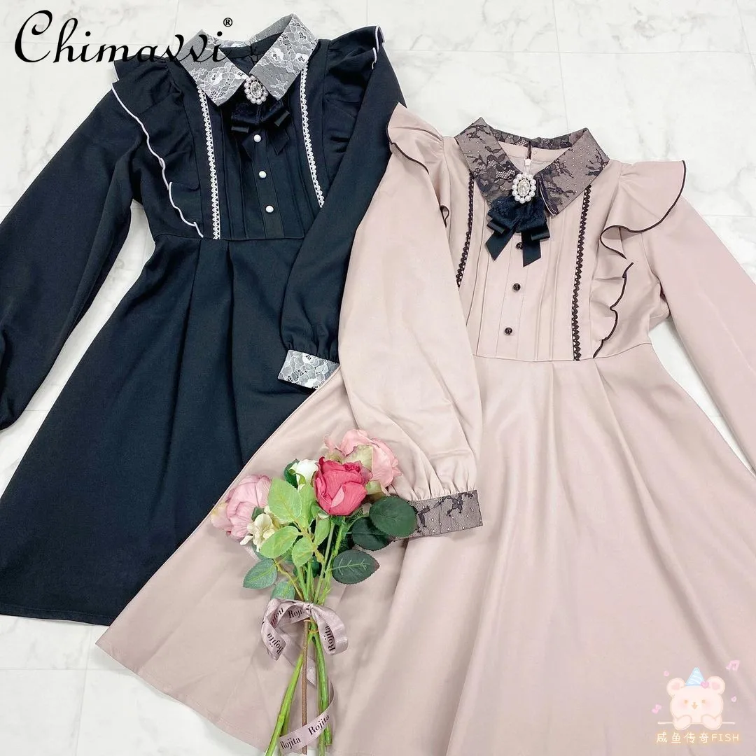 Lolita Dresses New Japanese Style Flounced Sleeve Lace Mine Mass-Produced Sweet Pink Black Dress Autumn Girly Style Y2K Dress 
Lolita Dresses New Japanese Style Flounced Sleeve Lace Mine Mass-Produced Sweet Pink Black Dress Autumn Girly Style Y2K Dress