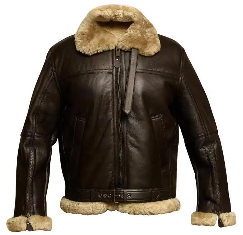 

Winter Bomber Leather Jacket Men Sheep Shearling Lambskin Warm Jackets Parka Pilot Men's Natural Sheepskin Fur Coat New