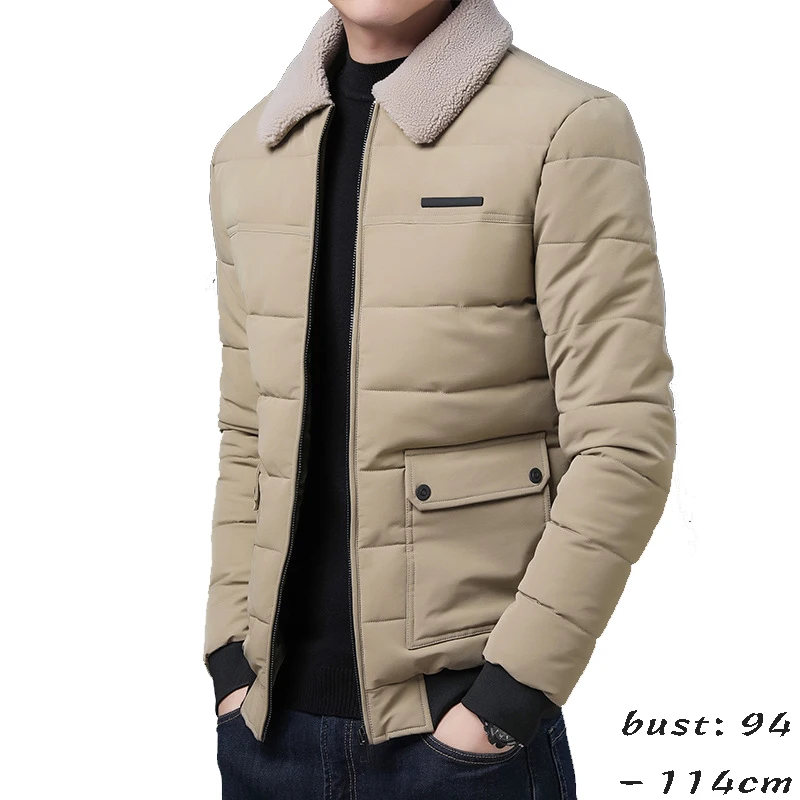 

high quality winter jacket and coat for men zipper fur collar quilted padding 2023 causal outerwear clothing - black red khaki