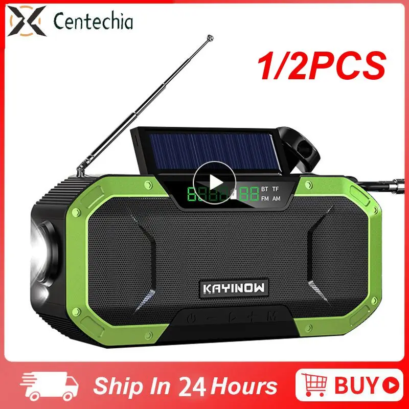 

1/2PCS Solar-Powered Portable AM/FM Radio with 5000mAh Power Bank Hand-Crank LED Light Compass Emergency Camping and