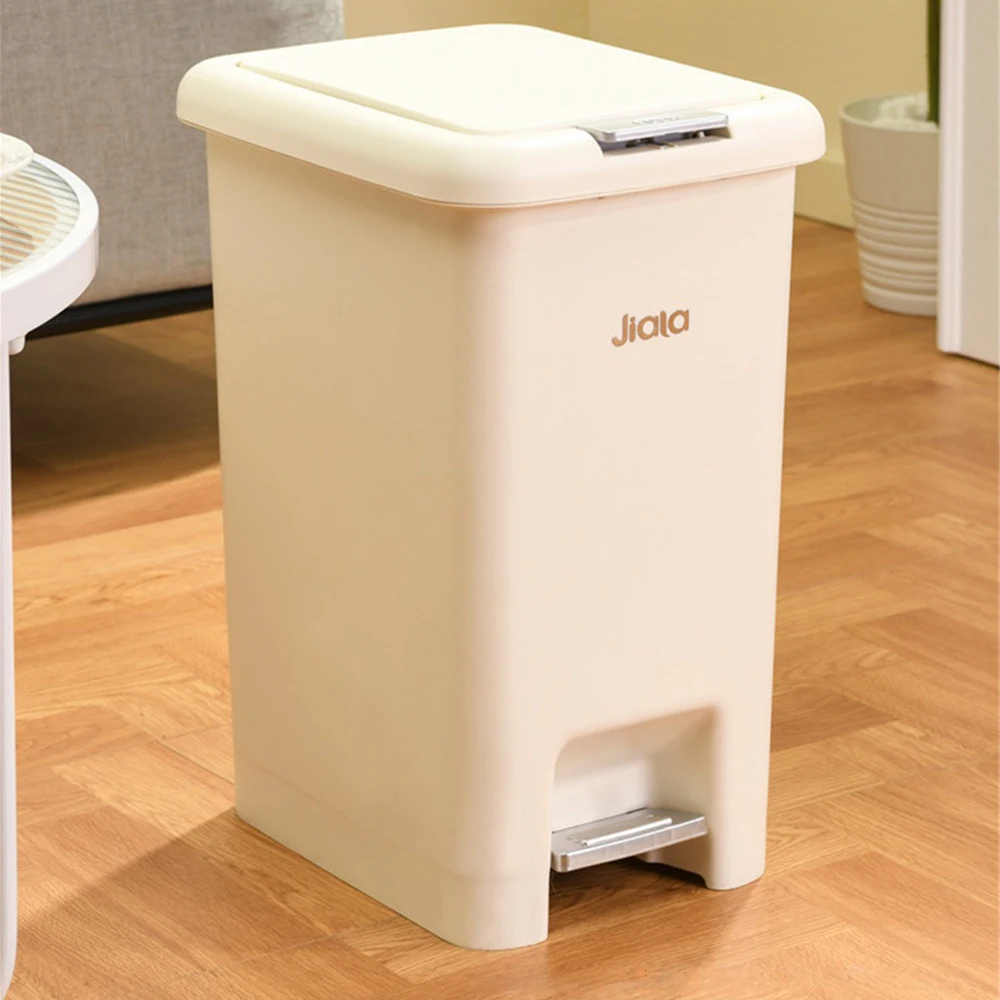 

Lid Trash Can Household Accessories Pedal Type Cream White Mute Opening Closing Household Gadgets Foot Switch Trash Can Durable