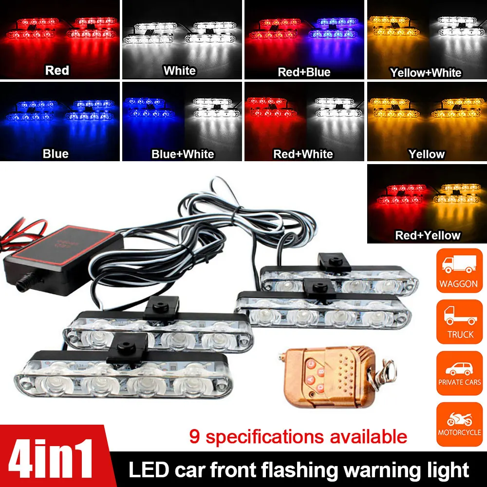 

4-in-1 wireless remote control LED lights car grille flash warning flashlights OBD2 car accessories