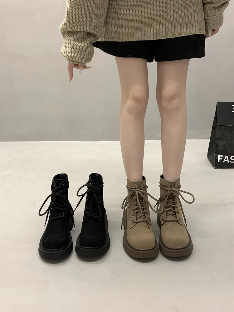 

Ботинки женские с круглым носком, на шнуровке, осенне-зимняя обувь в стиле «лолита», резиновые полуботинки, 2023