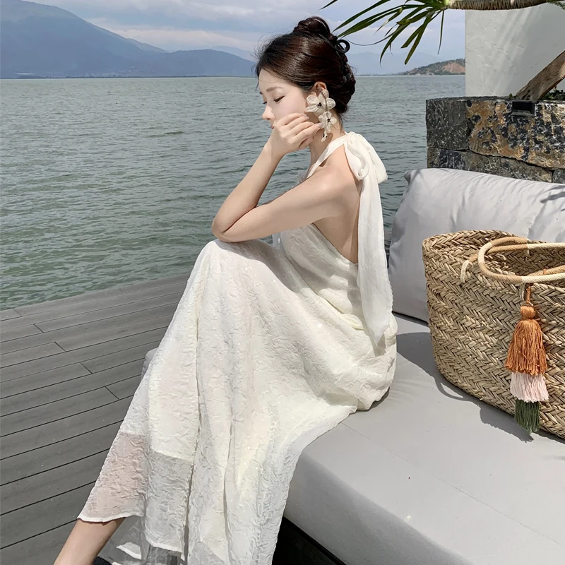 Summer New Fairy White Bridal Prom Dress Celebrity Women Backless Halter Midi Princess Dress Elegant Birthday Runway Vestidos
Summer New Fairy White Bridal Prom Dress Celebrity Women Backless Halter Midi Princess Dress Elegant Birthday Runway Vestidos