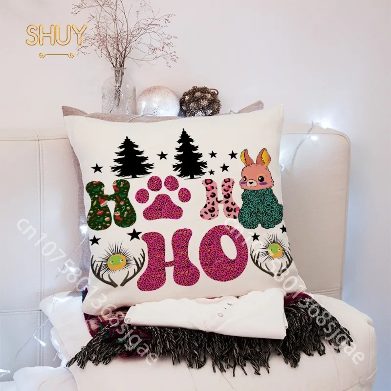 

Christmas Print Pillow Case 45*45CM Festivel Peach Skin Cushion Cover Sofa Decor Cushions Pillows Home Decorative Pillowcase