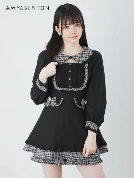 Japanese Sweet Cute Pleated Doll Collar Plaid Patchwork Dress for Women Sprig New Mine Mass-Produced Bow Slim Fit Mini Dresses
Japanese Sweet Cute Pleated Doll Collar Plaid Patchwork Dress for Women Sprig New Mine Mass-Produced Bow Slim Fit Mini Dresses
