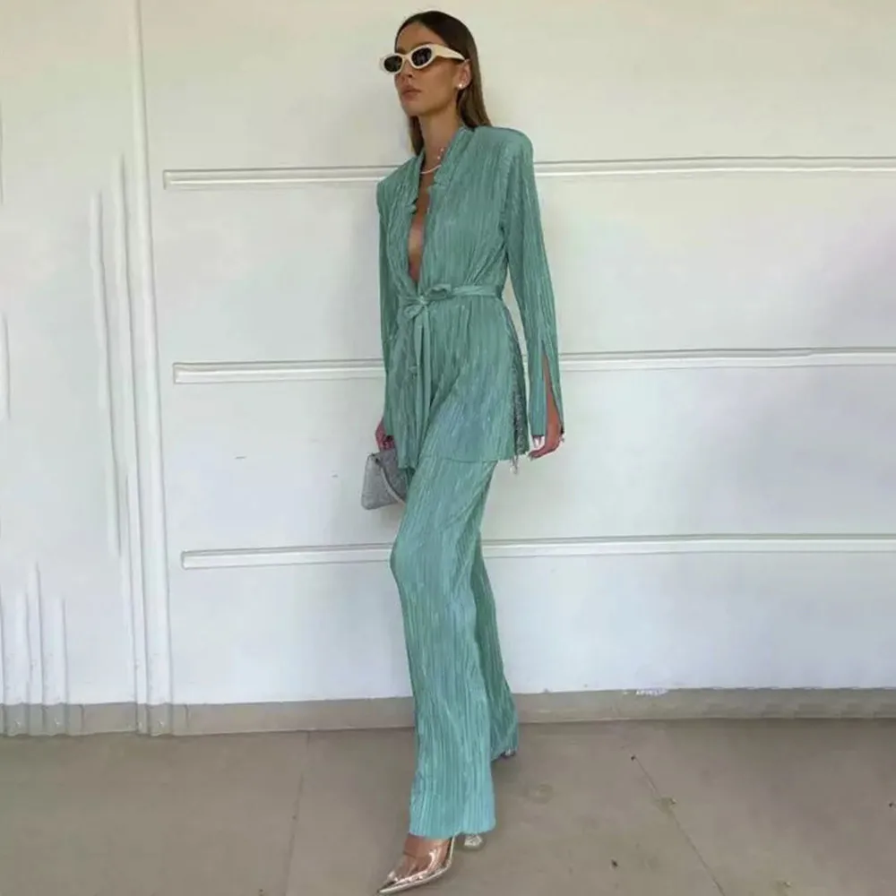 New arrive Women Autumn Two Piece Set Fashion Female Casual Long Sleeve V Neck Solid Top Loose Wide Legs With Pants Sets 2023
New arrive Women Autumn Two Piece Set Fashion Female Casual Long Sleeve V Neck Solid Top Loose Wide Legs With Pants Sets 2023