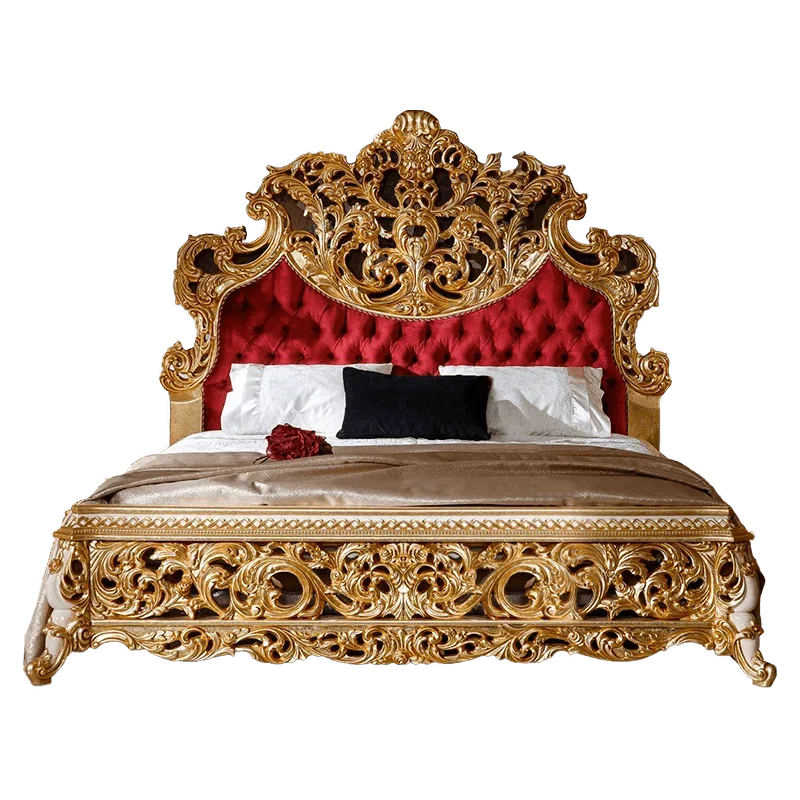 

European style palace solid wood bed Italian French luxury cloth carving double bed villa large family furniture customization