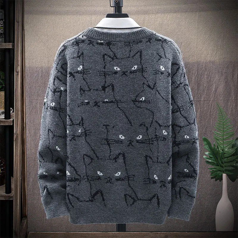 Winter Men Fashion Sweaters Cute Cat Pattern Long Sleeve Straight Casual Print Youth O-neck Woolen Knit Warm Pullovers Male Slim
Winter Men Fashion Sweaters Cute Cat Pattern Long Sleeve Straight Casual Print Youth O-neck Woolen Knit Warm Pullovers Male Slim