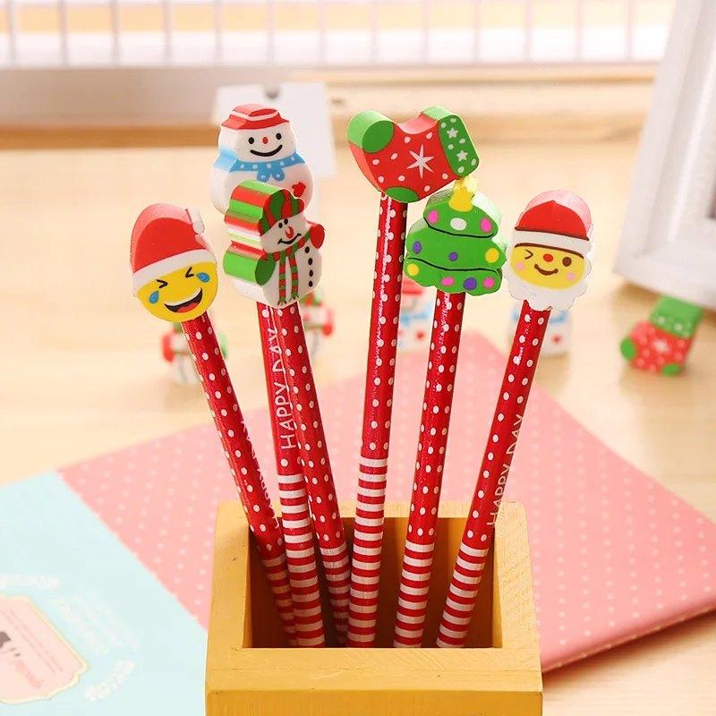 

1pcs Cartoon Santa Claus Eraser Pencil HB Creative Stationery Children's School Supplies Christmas Gifts Snowman Writing Pencils