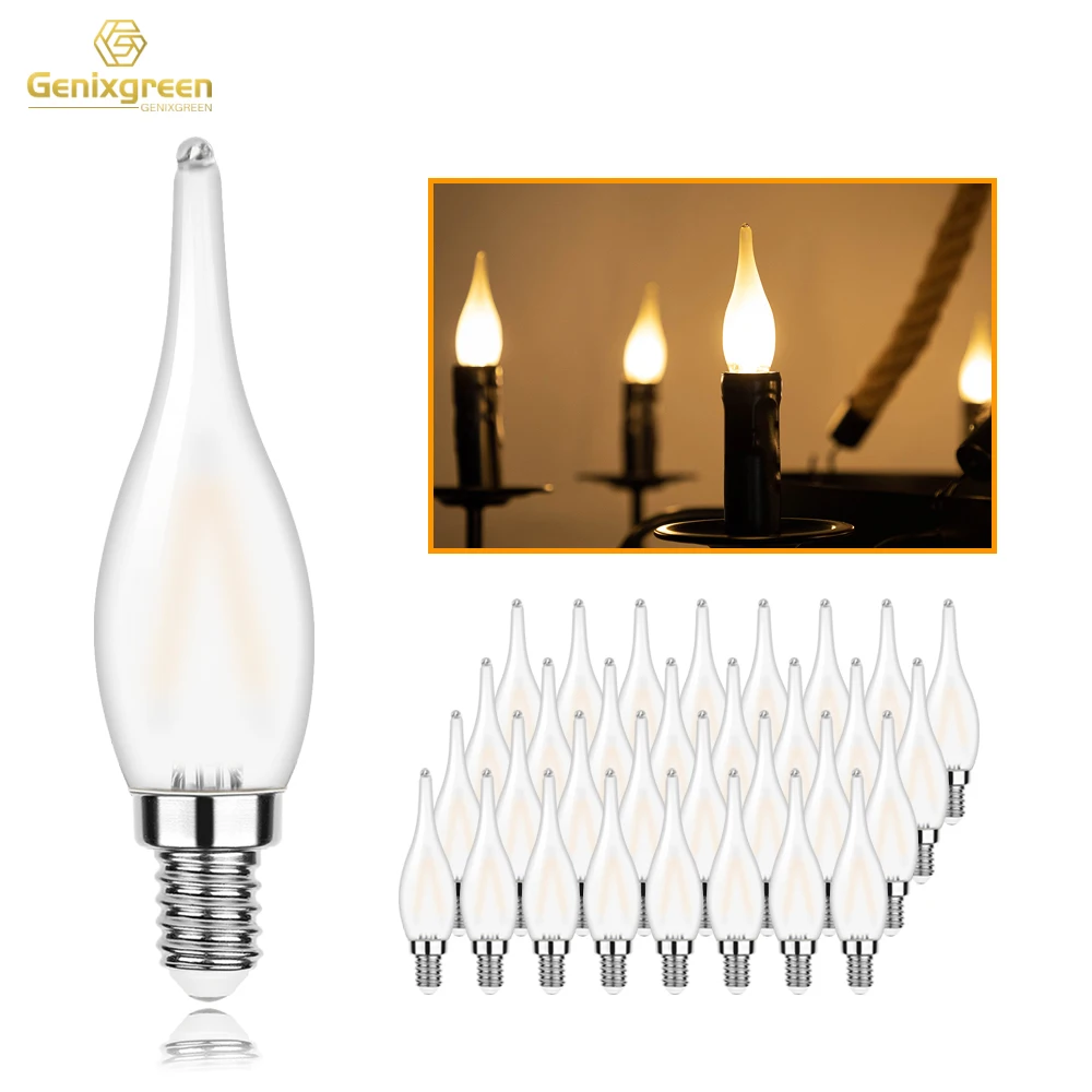 

Low Watt 1.5W Frosted White LED Chandelier Light Bulbs Dimmable Flame Tip Shaped E12 E14 Candelabra Candle Bulb For Ceiling Fan