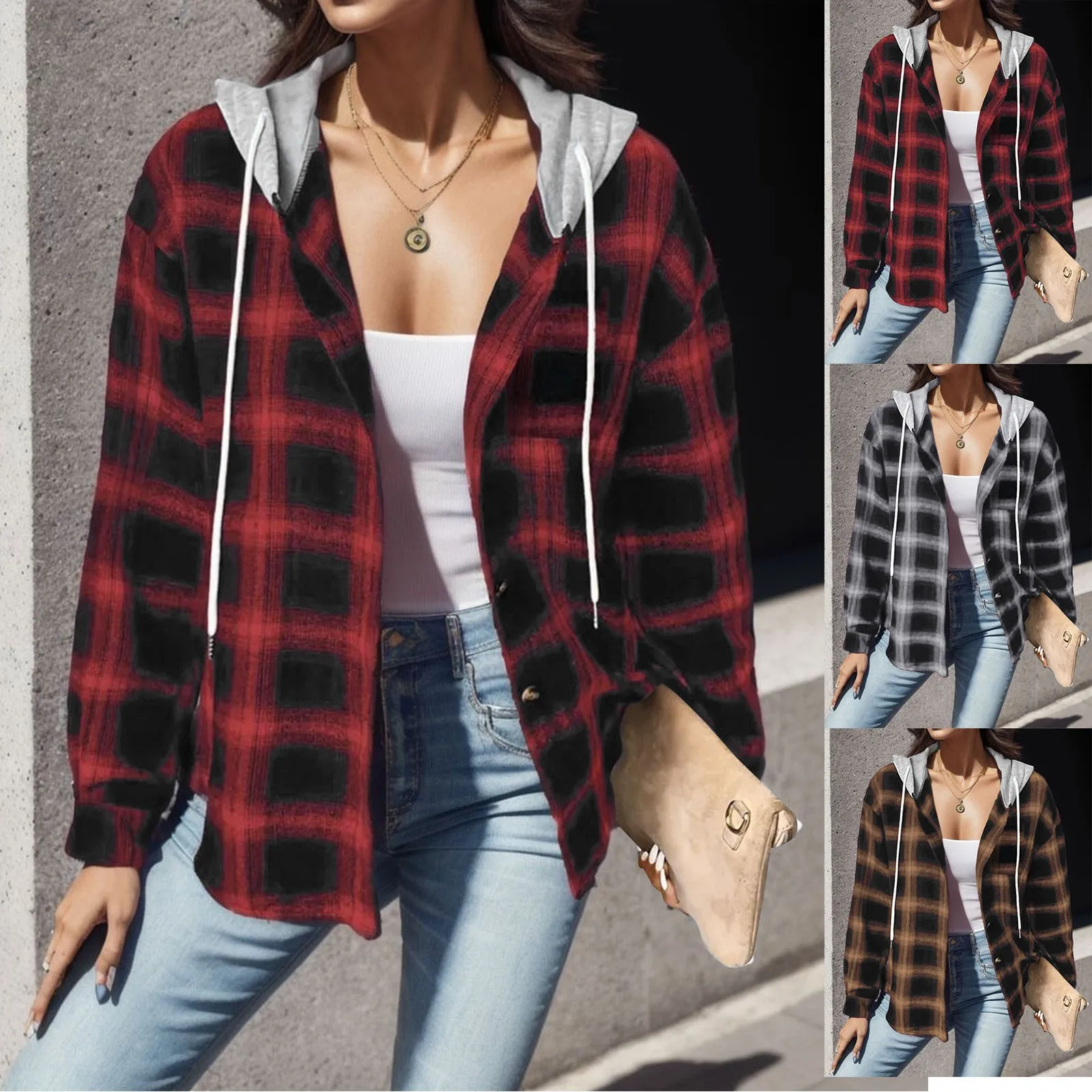 Womens Shirts Plaid Hoodie Coat Long Sleeve Button Down Blouse Tops Lapel Turn Down Collar Elegant Tunics OL Women Tops
Womens Shirts Plaid Hoodie Coat Long Sleeve Button Down Blouse Tops Lapel Turn Down Collar Elegant Tunics OL Women Tops