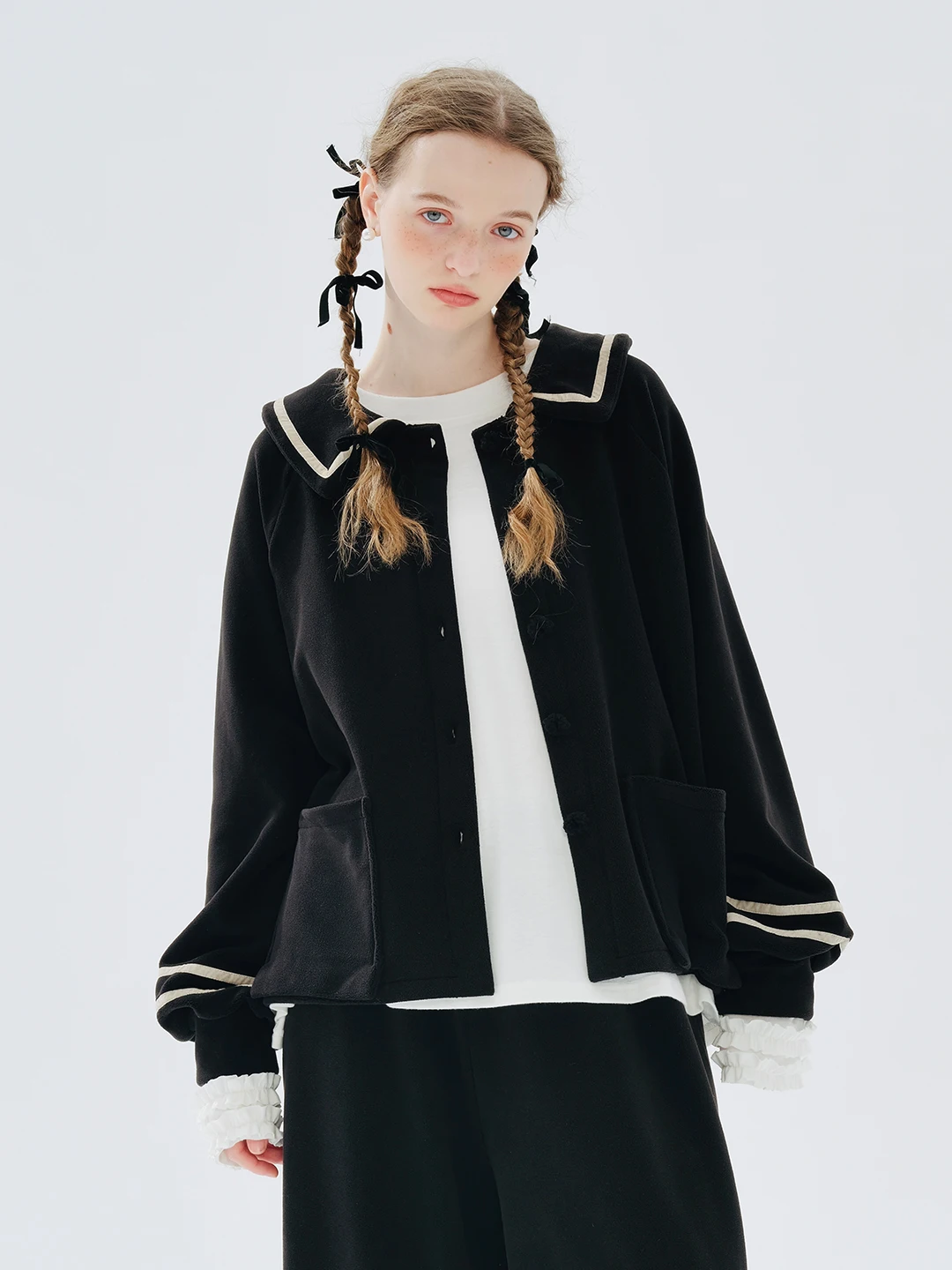 IMAKOKONI original design Autumn Winter long sleeve lapel striped black cardigan single breasted coat top 234350
IMAKOKONI original design Autumn Winter long sleeve lapel striped black cardigan single breasted coat top 234350