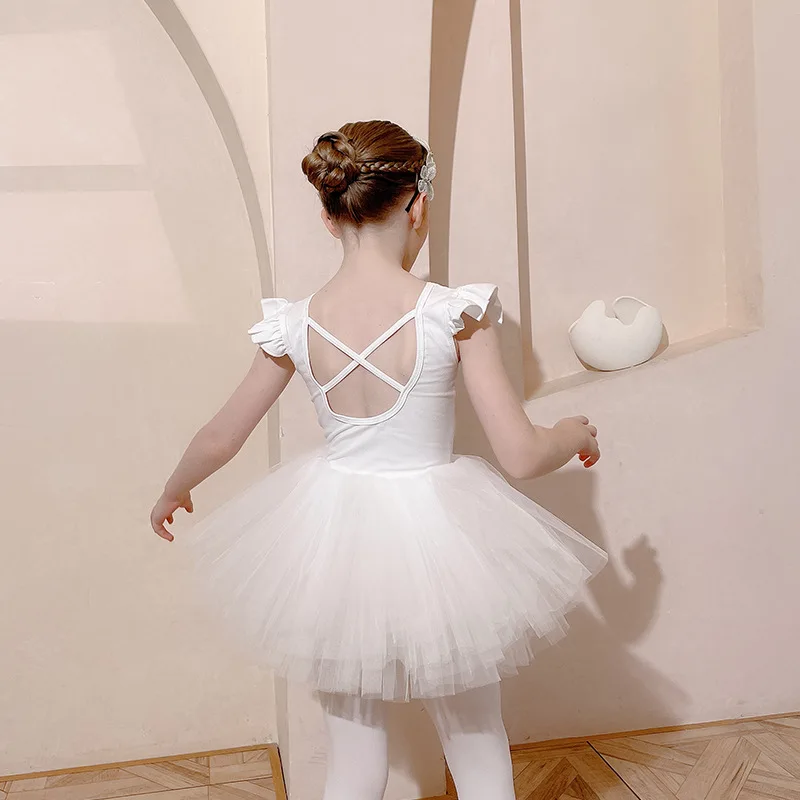 

Girls Ballet Tutu Leotard Criss Cross Strap Back Flutter Ruffle Sleeve Ballerina Outfit Dance Dress for Toddler Gymnastic Swan