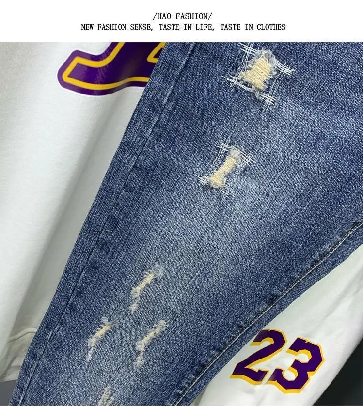 Fashion Stretch Men's Casual Denim Jeans Ripped Holes Korean Boyfriend Luxury Streetwear Slim Luxury Men's Clothing Pencil Pants 48 Sc7bedc4cfb9e48adb481cacaa61c8518Q