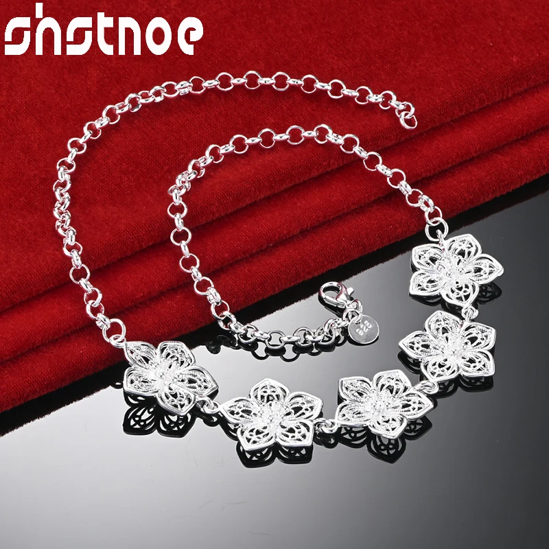 

Женское колье из серебра 925 пробы SHSTONE, элегантное ожерелье с полыми цветами, Модная бижутерия