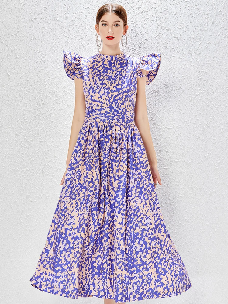 Summer new women's European and American style vintage print design ruffles Mosaic noble elegant slim long dress
Summer new women's European and American style vintage print design ruffles Mosaic noble elegant slim long dress