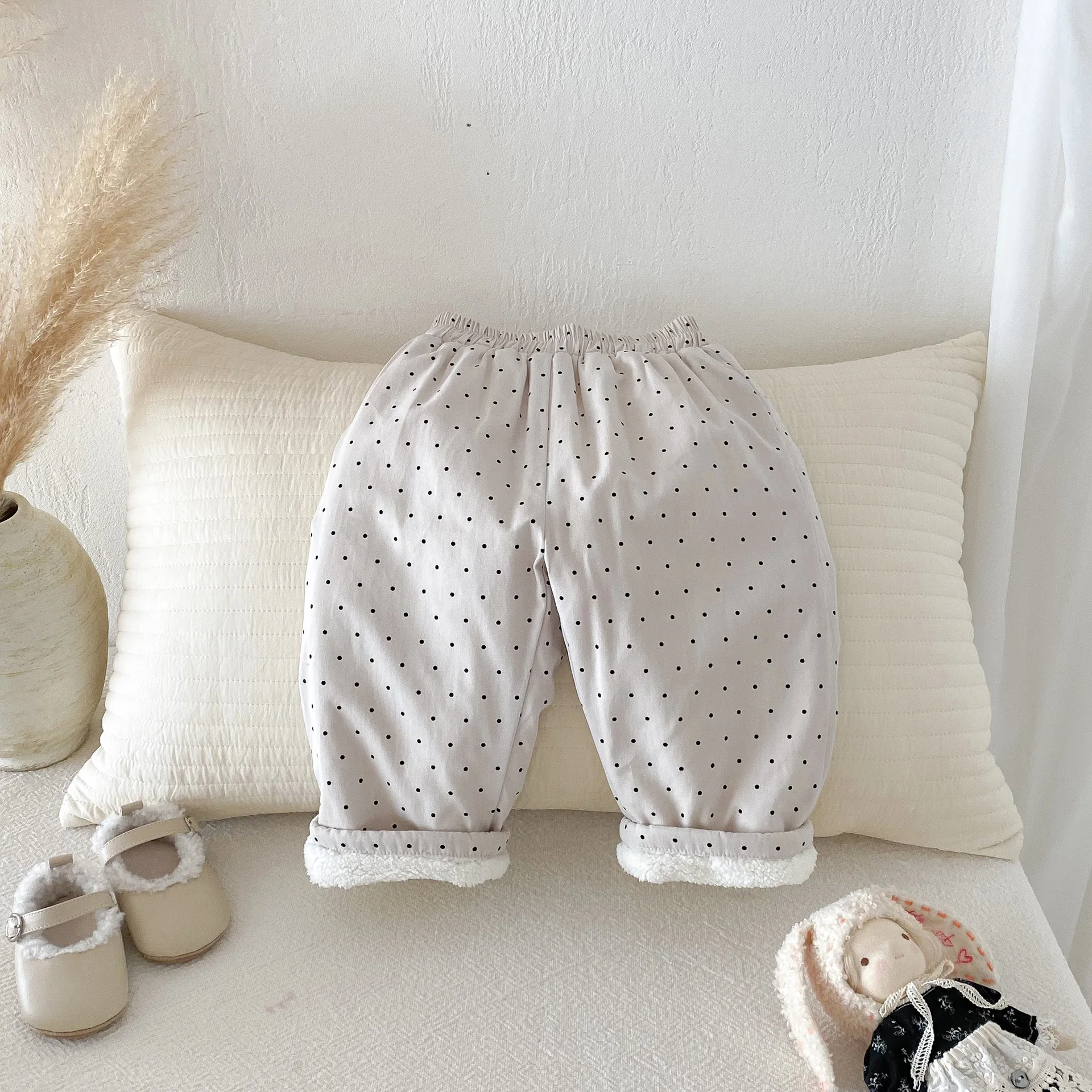 2025 Winter New Children Casual Pants Plus Velvet Thick Girls Dot Print Trousers Baby Boy Fleece Harem Pants Kids Warm Clothes 27 Sc7c1d3d8682a46fba7337a824b106d74n