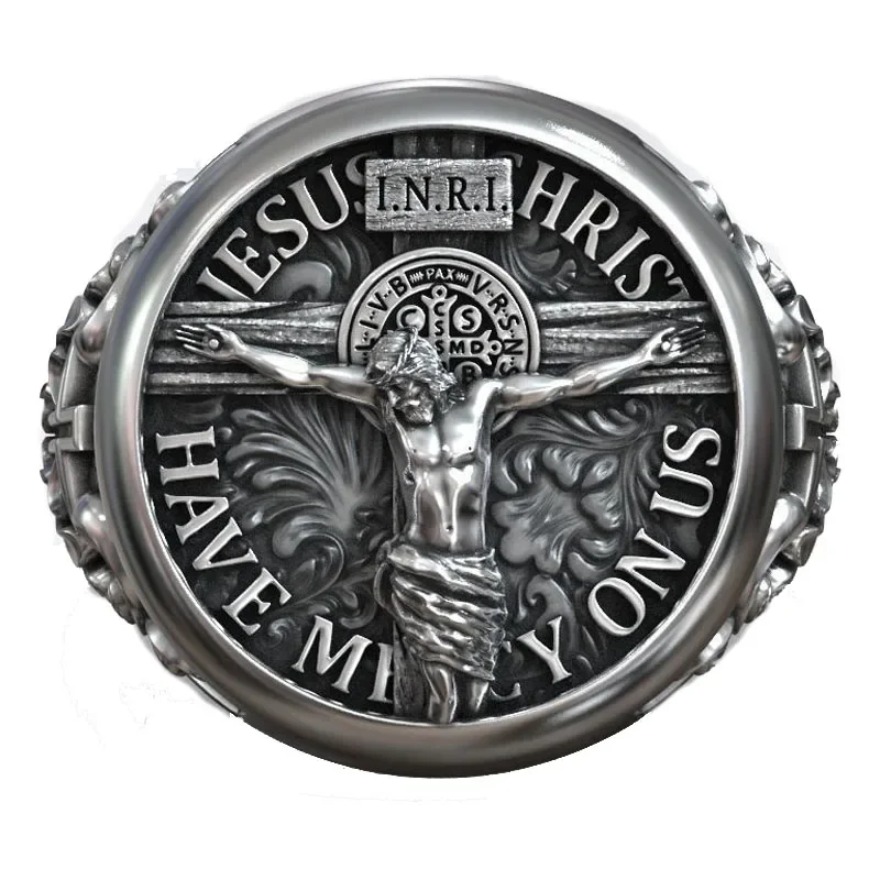 

16g Jesus Christ Catholic Cross Crucifixion Signet Rings Customized 925 Solid Sterling Silver Many Sizes Rings Sz6-13