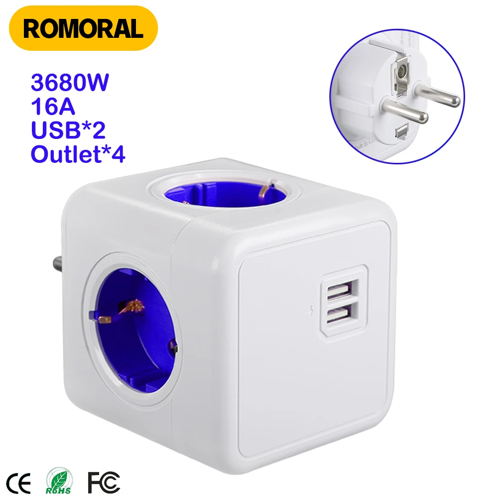 3680W PowerCube 4 Outlets 2 USB Port Plug with Socket EU Plug Power Strips 16A Wall Adapter Power Strip For Home and Office
3680W PowerCube 4 Outlets 2 USB Port Plug with Socket EU Plug Power Strips 16A Wall Adapter Power Strip For Home and Office