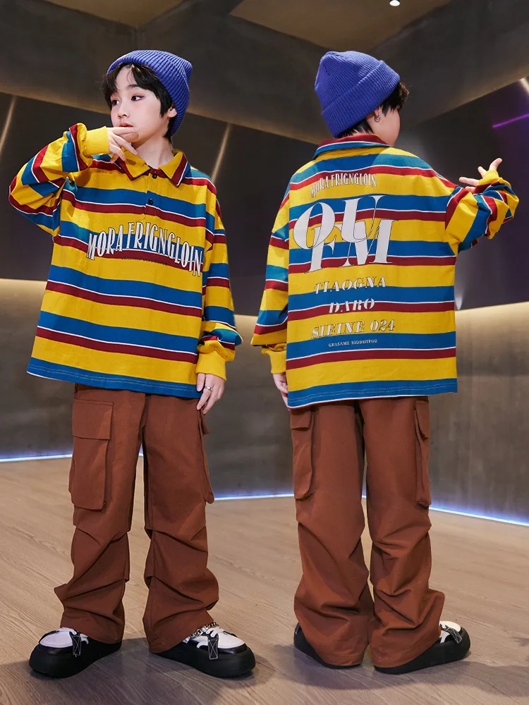 Kid Hip Hop Clothing Striped Polo Neck Sweatshirt Brown Casual Pockets Wide Cargo Pants for Girl Boy Jazz Dance Costume Clothes
Kid Hip Hop Clothing Striped Polo Neck Sweatshirt Brown Casual Pockets Wide Cargo Pants for Girl Boy Jazz Dance Costume Clothes