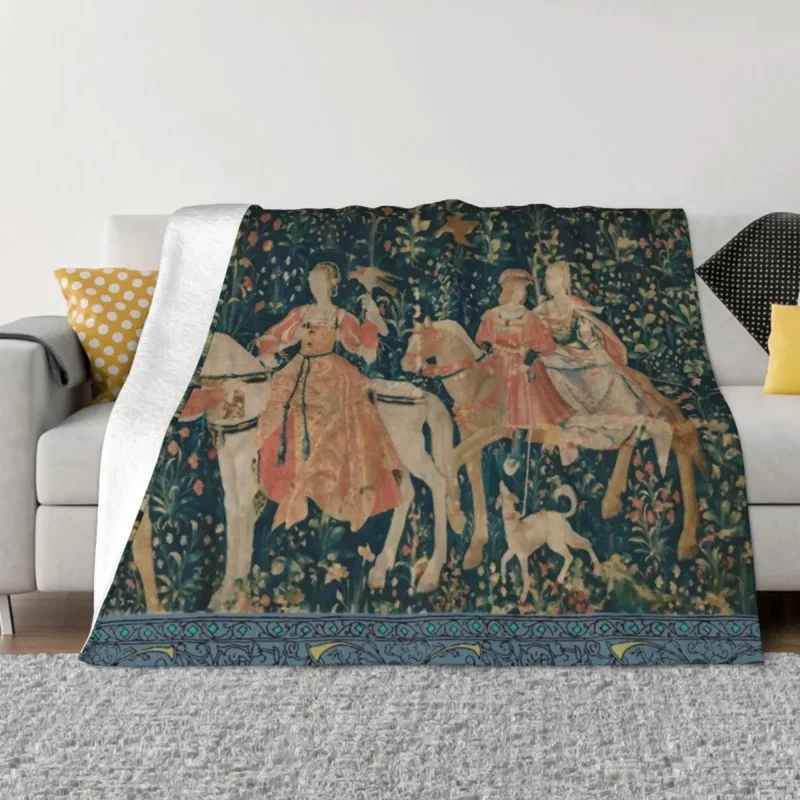 

Medieval Tapestry - the Hawk Hunt Throw Blanket christmas decoration Decorative Sofa Blankets For Sofas Summer Softest Blankets